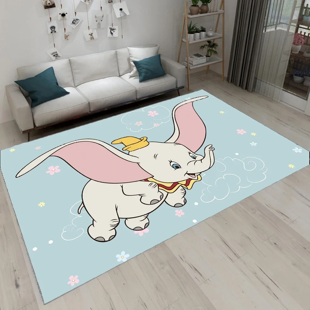 Square Cartoon Kawaii Rug Dumbo Area Large Rug Carpets for Living Room Bedroom Sofa Decoration Non-slip Table Floor Mats