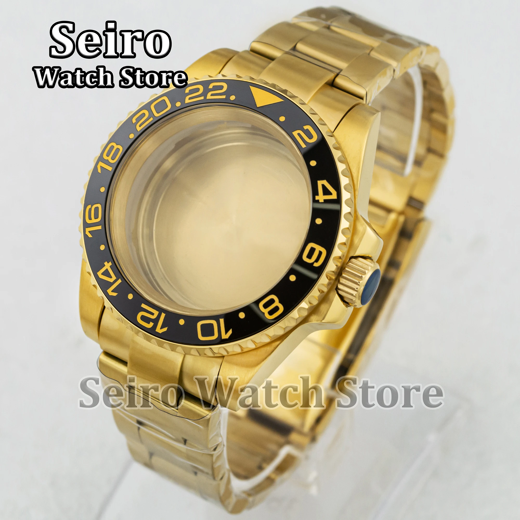 40MM NH35 NH36 Case Oyster Strap Sapphire Glass GMT Gold Stainless Steel 100M Waterproof Watch Parts for NH34 Movement Modified