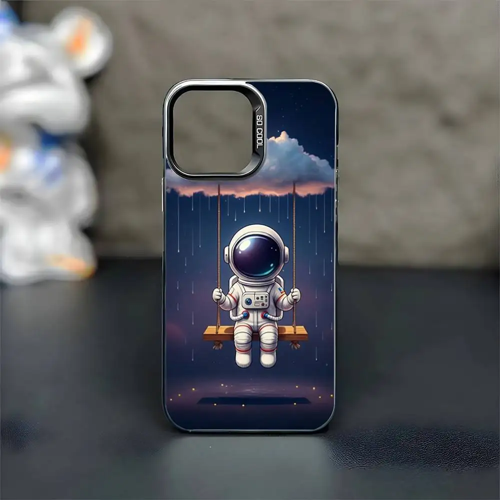 حافظة هاتف كرتونية لرائد الفضاء لهاتف آيفون 16,15,14,13,12,11,Mini,Pro,MAX غطاء أسود غير لامع مقاوم للصدمات #6