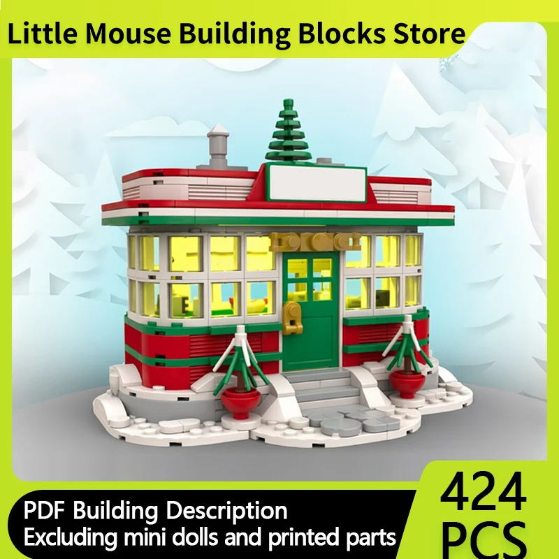 

City Street View Model MOC Building Bricks Christmas Diner Restaurant Modular Technology Gift Holiday Assemble Children Toy Suit