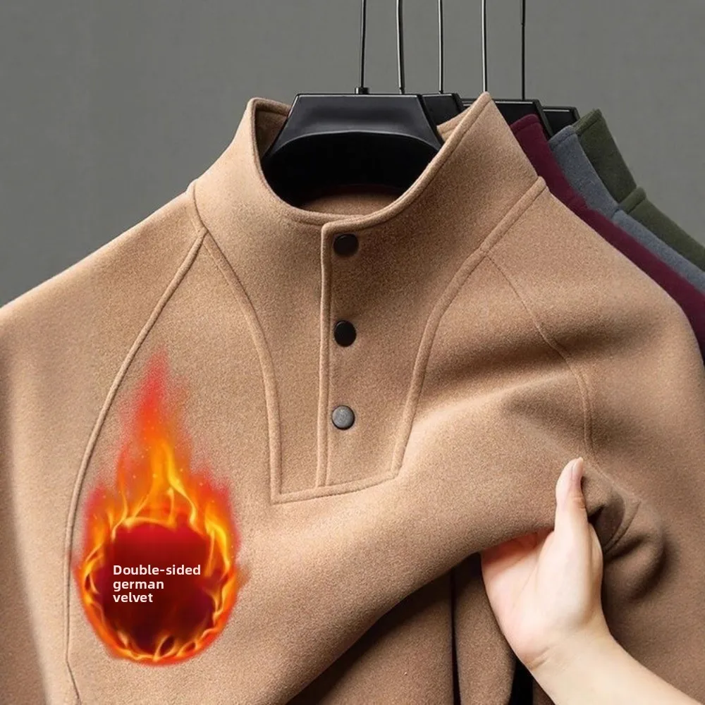 

2025 new style men's button-up fleece sweater, winter fleece-lined and thickened warm top, one-piece fleece base shirt