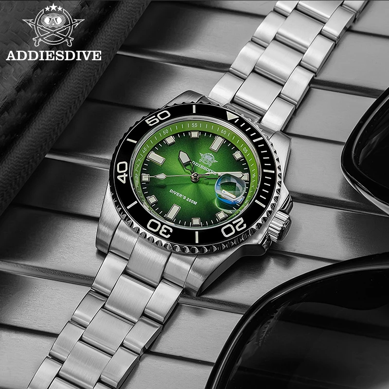 ADDIESDIVE Watch For Men AD2089 Diver Watch Fashion Gradient 41mm Rotatable Bezel Quartz Watches Waterproof 20Bar BGW9 Luminous