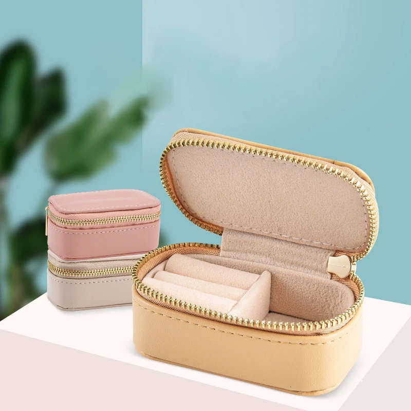 Creative Mini Jewelry Box Travel Portable Zipper Women Jewelry Organizer Small PU Leather Earrings Necklace Rings Storage Case