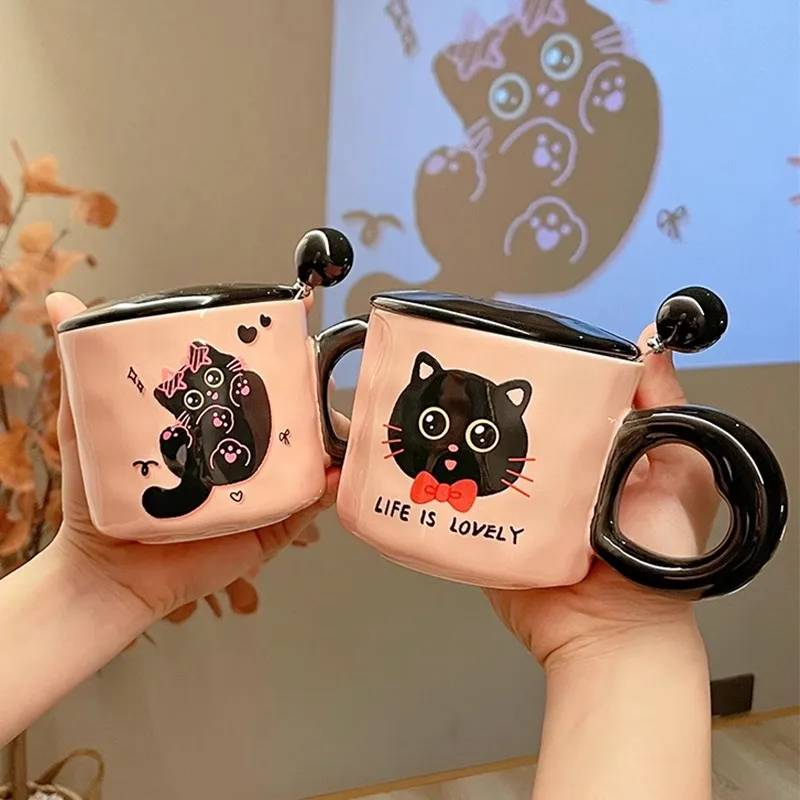 

Creative personality cat mug with lid souvenir gift drinking water cup cute ceramic coffee cup office cup