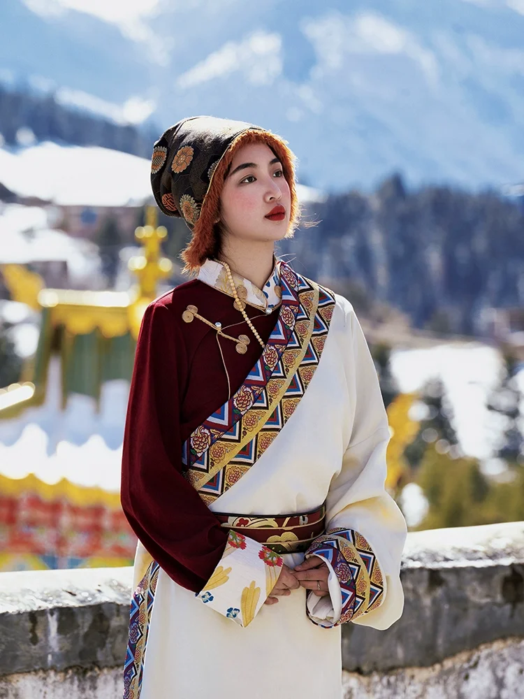 

Tibetan Robe White Traditional Chinese Clothing for Women Ethnic Style Oriental Costume Tibetan Clothing Asian Clothes Ladies