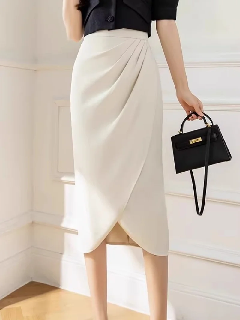 Formal Skirt With Buttocks Wrapped Ladies' Spring And Autumn Winter 2025 New High Waist Irregular A-Line Slit Midi Skirt W374