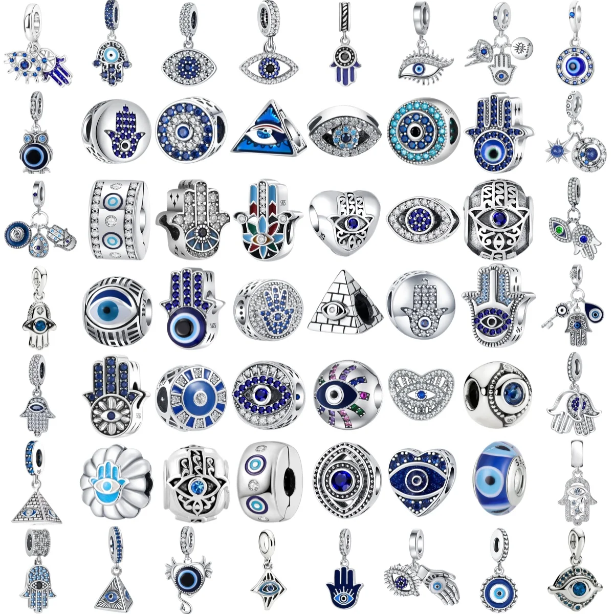 2026 New 925 Sterling Silver Evil Eye Hamsa Hand Turkish Blue Eye Enamel Zircon Dangle Charms Beads Fit Bracelet  Lucky Jewelry