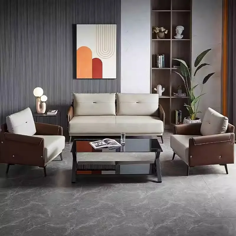 

Modern Office Leather Sofa Set Business Reception Coffee Table & Chair Combination for Living Room PU Material