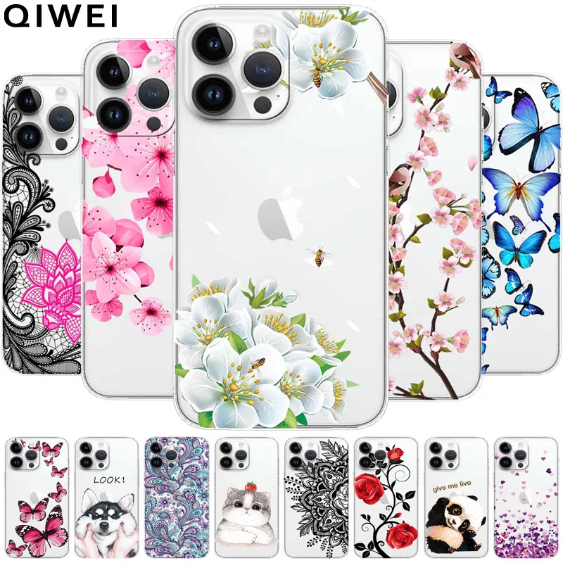 For iPhone 13 Mini Case Transparent Cute Soft Silicone TPU Coque for iPhone13 13 Pro Max Phone Cover i13 13Pro Clear Capa Fundas