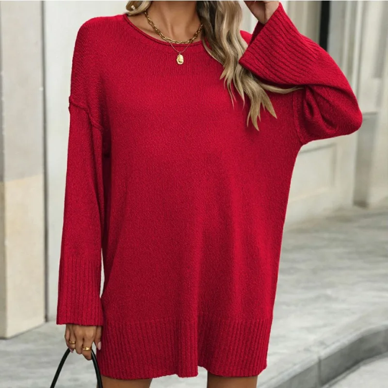 

Women's Fashion Fall and Winter Loose Round Neck Sweater Dress Ladies Knitting Elegant Temperament Commuting Pullover Sweater