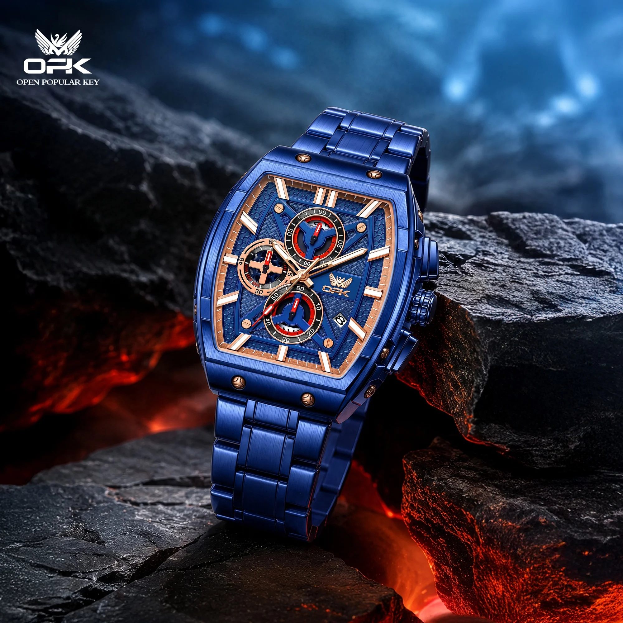 OPK 6103 Business Men Watch Chronograph Second Hands Single Calendar Window Steel Strap Multi-functional Dial Waterproof Watch