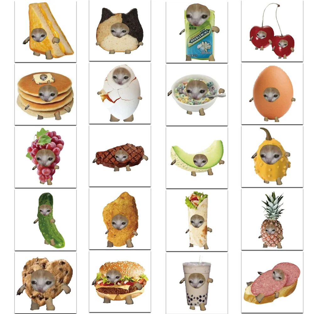 69PCS Funny Meme Cat and Food Cute Graffiti Stickers for Toy Luggage Laptop Ipad Skateboard Phone Car Stickers