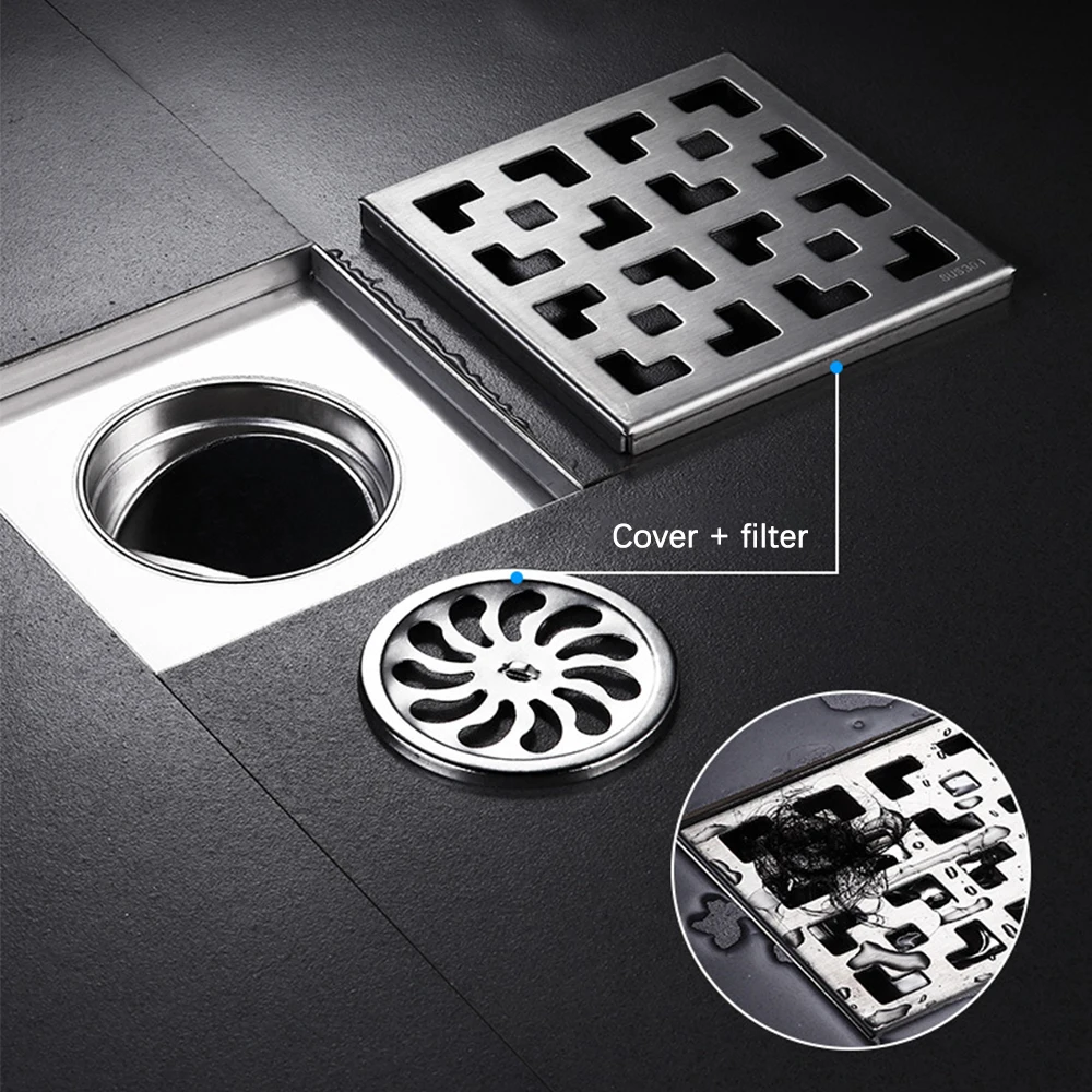 10/12/15/20/30cm Stainless Steel Bathroom Drains Square Shape Floor Drains Kitchen Balcony Floor Waste Drain