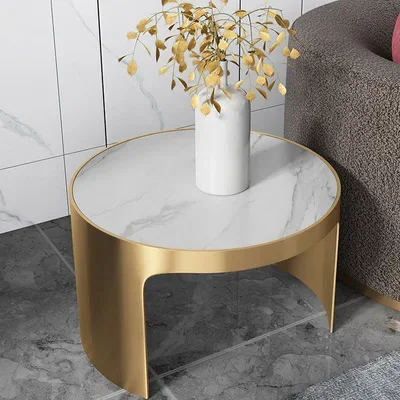 Italian marble coffee table round combination light luxury modern small apartment stainless steel gold image 4