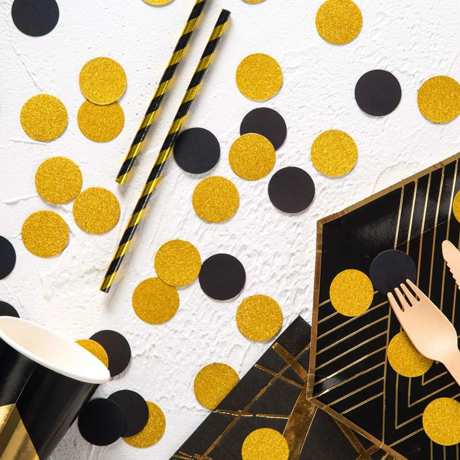 Glitzernde Konfetti-Kreise für Hochzeits- und Partydekoration sowie Tischdekoration, 1,2 Zoll Durchmesser (Glitzergold, Schwarz, 200 Stück) – Detail 3