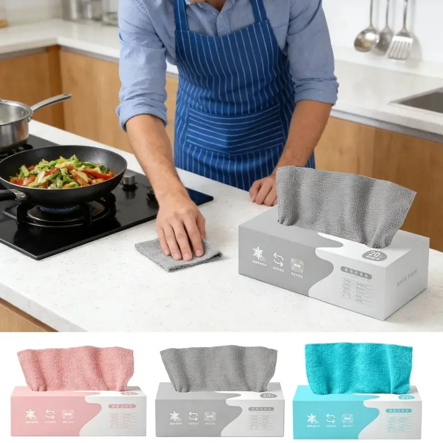 

20pcs/box Pull-out Disposable Rags For Kitchen Household Absorbent Microfiber Scouring Pad Cleaning Rags Cleaning Cloth