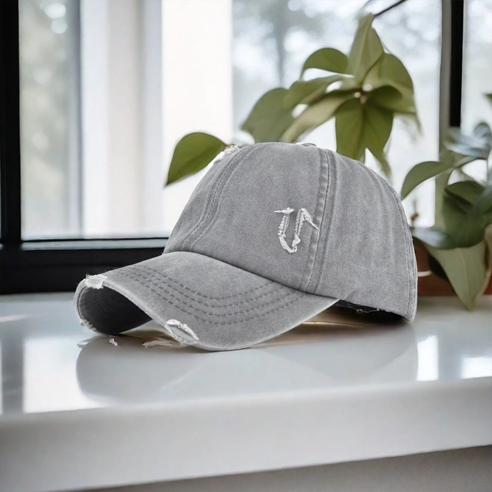 Women's Ponytail Baseball Cap Outdoor Sun Protection Retro Washed Cotton Hat for Long Hair Braid Messy Bun Adjustable