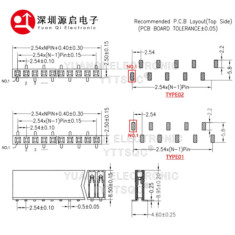 100pcs 2.54mm SMD Header Socket Stackable 1x2/3/4/5P 6P 7P 8P 9P 10P 20P~40p PH8.5 Single Row SMT Female Header Connector