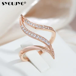 SYOUJYO Fashion Elegant Curve Pave Setting Women's Rings Fancy Natural Zircon 585 Rose Gold Color Luxury Party Crystal Jewelry