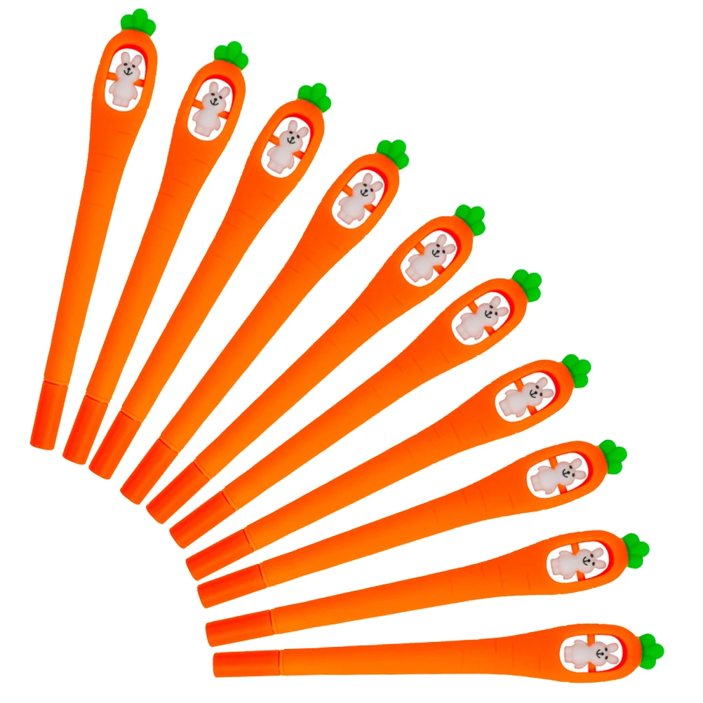 

10pcs Rabbit Carrot Pens Cute Cartoon Shaped Gel Ink Stationery Bright Color Kids Writing Student