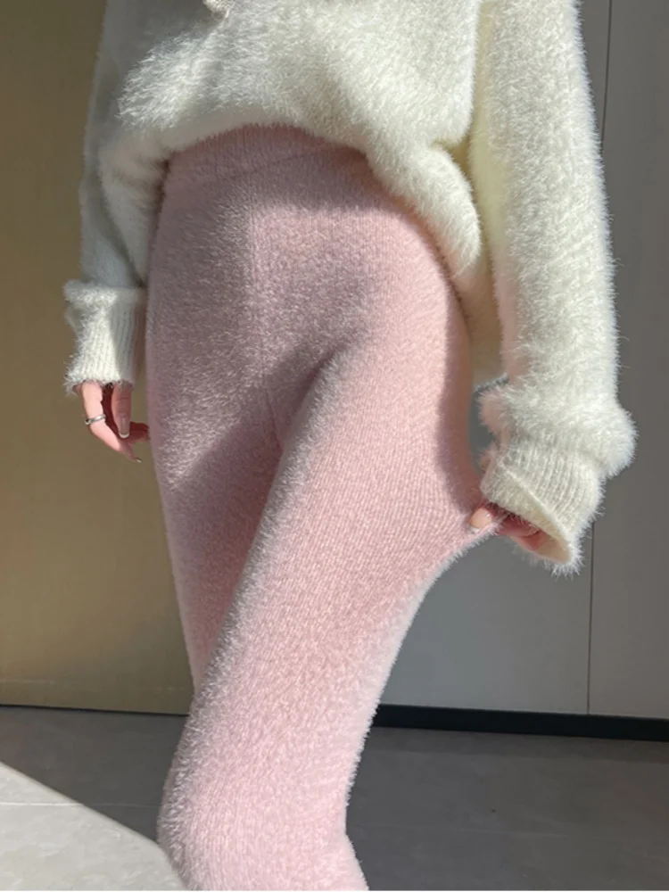Leggings in pile di visone ispessito per capispalla autunno inverno da donna Pantaloni caldi lavorati a maglia Leggings elastici aderenti dimagranti