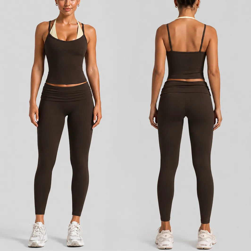 Pad Women Block Dot Halter Double Strap Yoga Bra Sports Bra Fake Two Piece Running Cinching Tank Tops Gym Vest Active Wear XP80 view 3