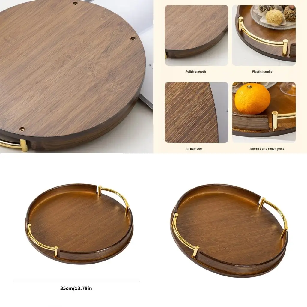 Elegant Round Wooden Serving Tray With Handle Storage Tray For Coffee Table Tea Set And Home Decors high quality