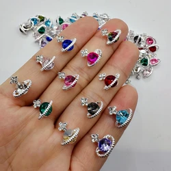 10pcs Silver Alloy Planet Nail Charms Jewelry Colorful Luxury Nail Rhinestones DIY Nail Art Decorations Accessories Planet Gems