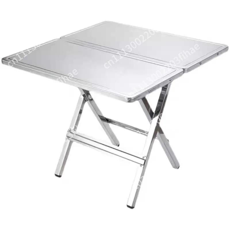 Thickened stainless steel portable foldable round table small square table household outdoor stall simple camping folding table