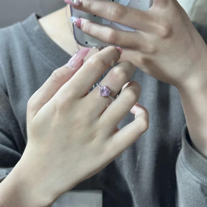 MDL مويسانيتي نمط المجوهرات أوروبا والولايات المتحدة لفتاة بسيطة الوردي 8*8 القلب محاكاة خاتم الماس الوردي #4