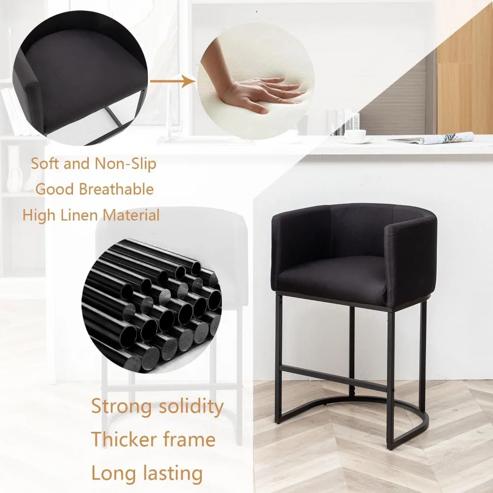 مجموعة من 4 مقاعد بار منجدة حديثة مع مسند ظهر وكراسي برميل بإطار معدني لطاولة المطبخ