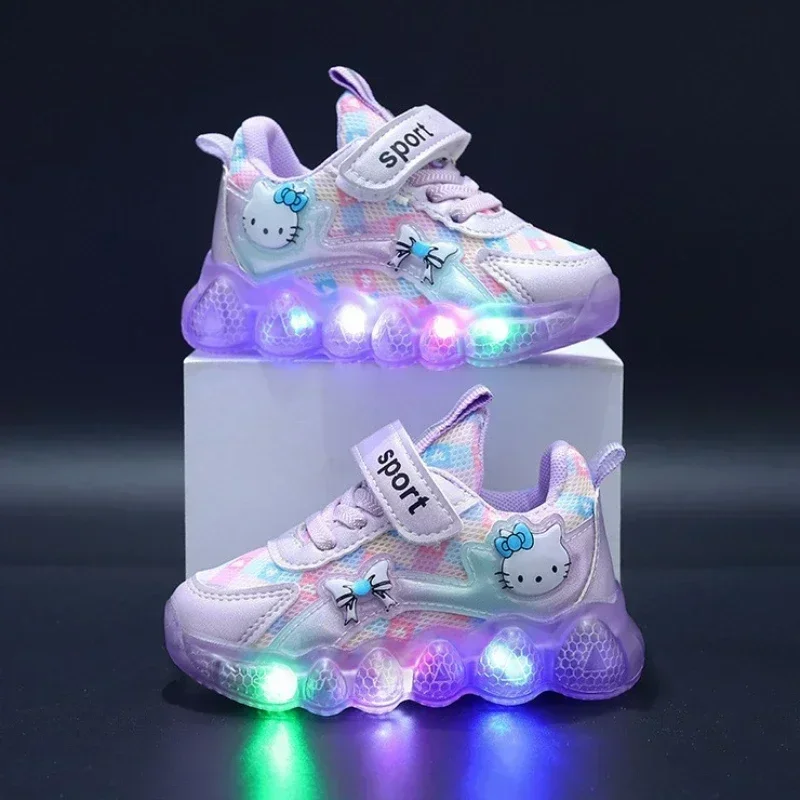 Cute Hello Kitty Casual Shoes for Baby Girl Children Led Light Sneakers Kids Shoes Toddler Walking Shoes Kids Antypoślizgowe buty