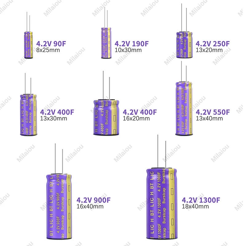 ليثيوم أيون مكثف 4.2 فولت 90F/190F/250F/400F/550F/400F/900F/1300F (اختياري) فاراد مكثف D-نوع