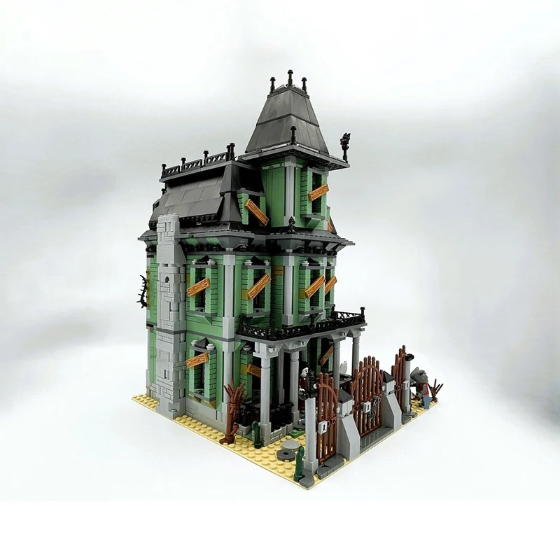 Moc edifício modular monstro guerreiro casa assombrada mansão estranho diy modelo montagem blocos de construção brinquedo presente aniversário das crianças