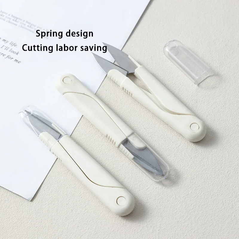 1/2pcs Stainless Steel Spring Scissors with Cover Portable Thread Head Fish Thread Sewing Scissor Cross-stitch Tailor\'s Scissors