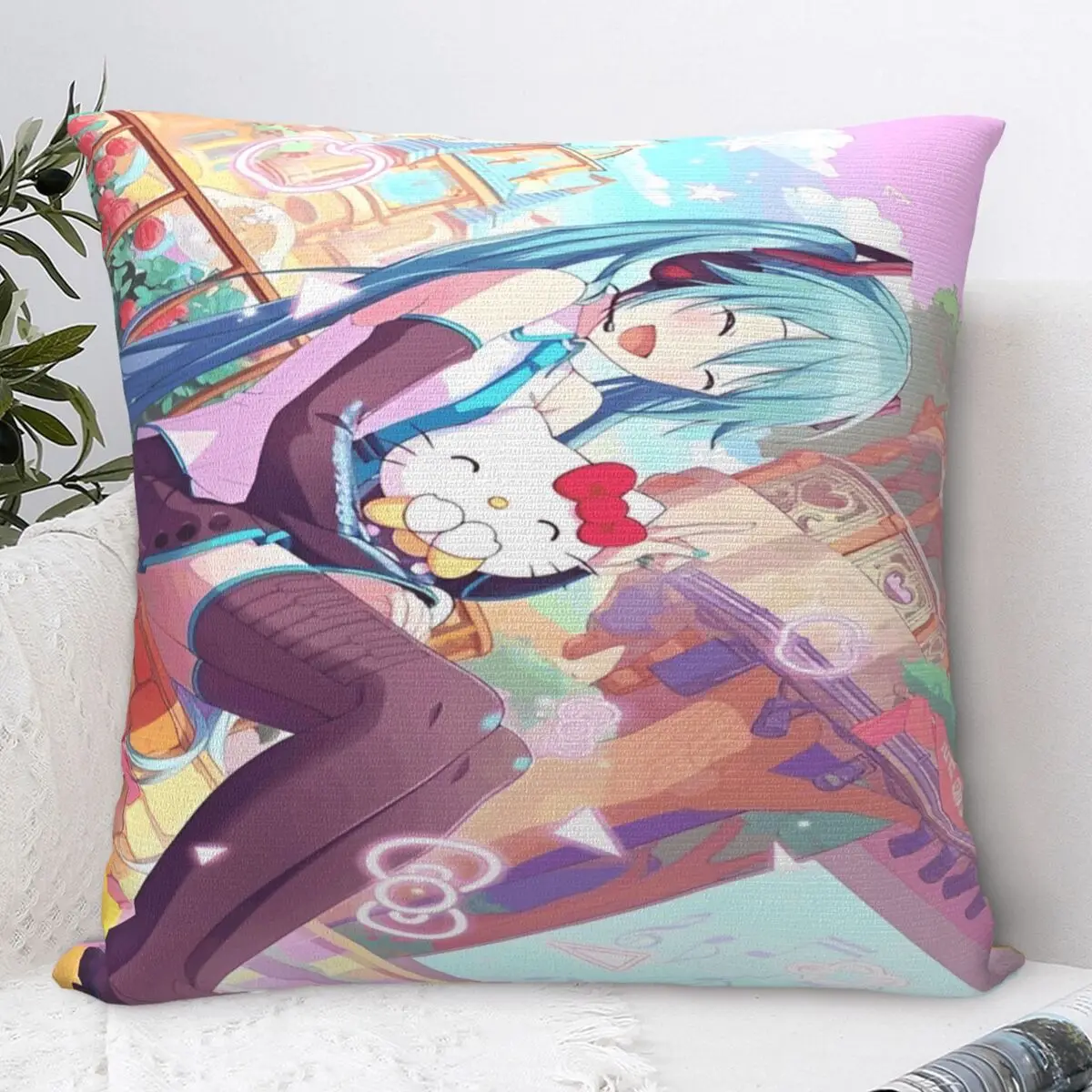 Fundas de almohada de dibujos animados de Hatsune Miku, fundas de almohada con estampado bonito para el hogar y el sofá, cojín para coche