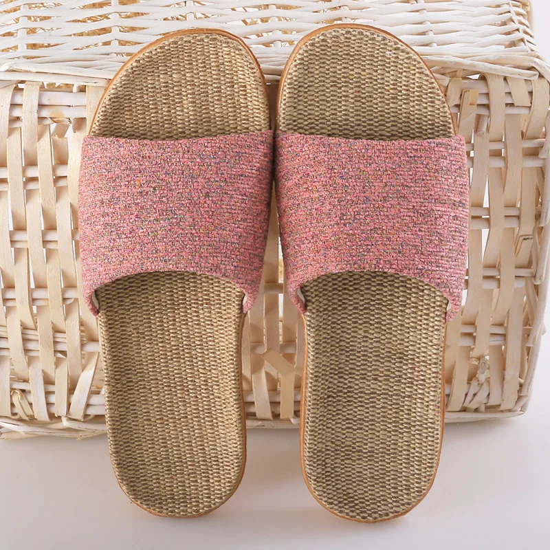 Home couple indoor slippers wooden floor cotton linen linen slippers home non-slip men and women thick bottom summer