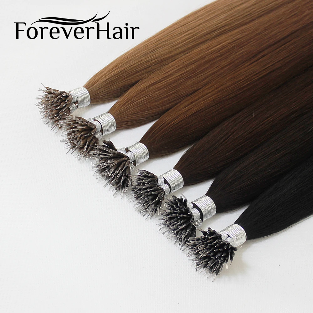 PARA SEMPRE O CABELO-Remy Nano Anel Extensão Do Cabelo Humano, 0,8 g/s, 16 in, 18 in, 20 in, Queratina Reta, Europeu Micro Beads, 50 PCs