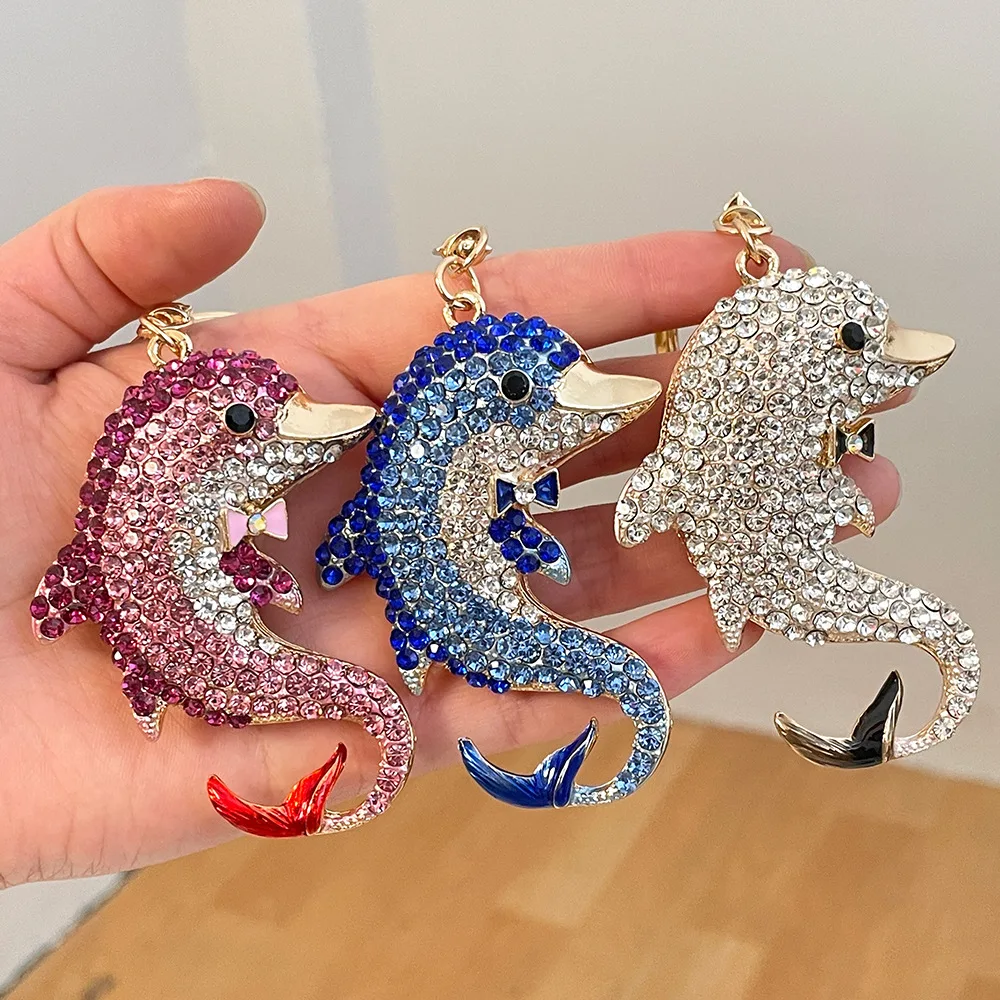 

Cute Rhinestone Crystal sea dolphin fish Keychain animal dolphin Key Chain Key Ring Holder Pendant Keyring