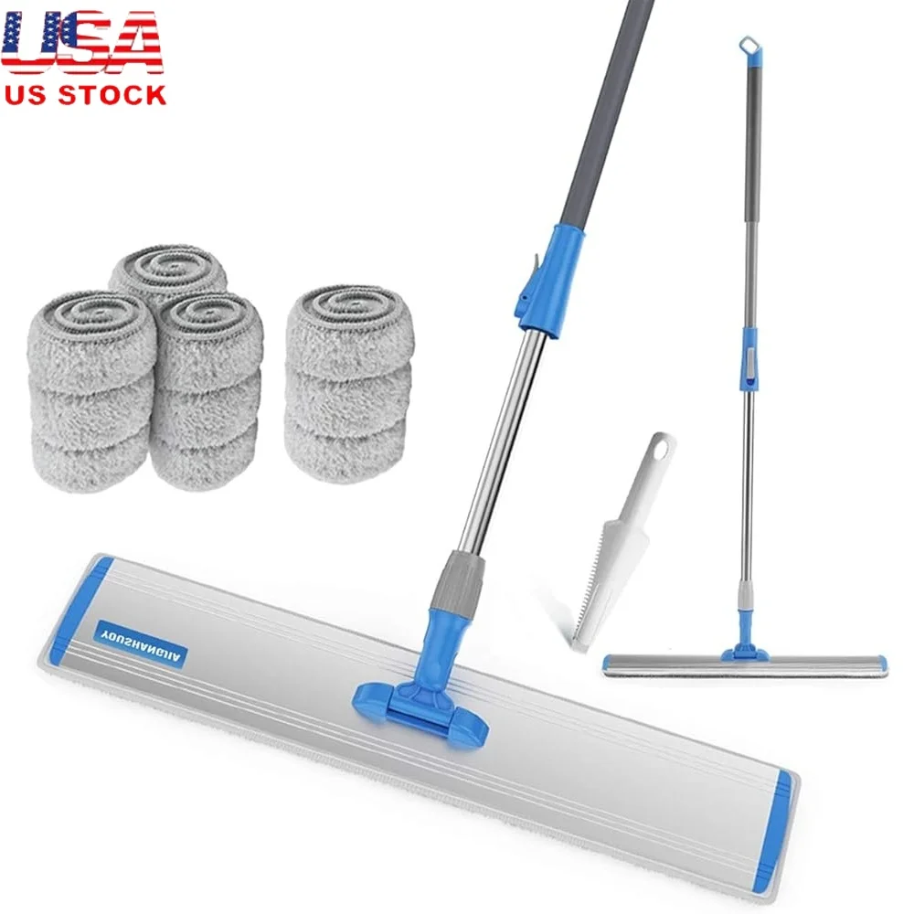 

Сверхмощная швабра из микрофибры, 24 дюйма, швабра для чистки пола с регулируемой ручкой и поворотной головкой на 360 градусов, 4 моющиеся подушечки
