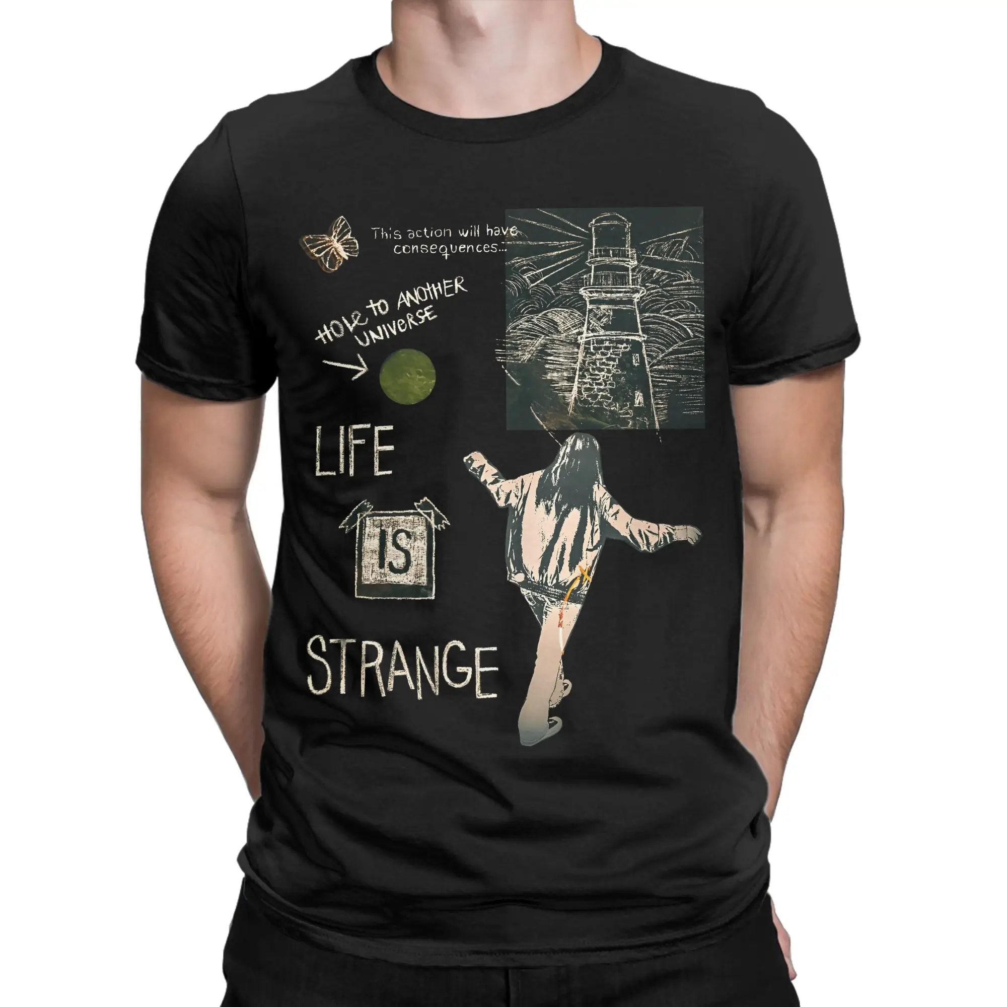 Men Life Is Strange Butterfly T Shirt  Cotton Clothes Leisure Short Sleeve Crewneck Tees Printing T-Shirt