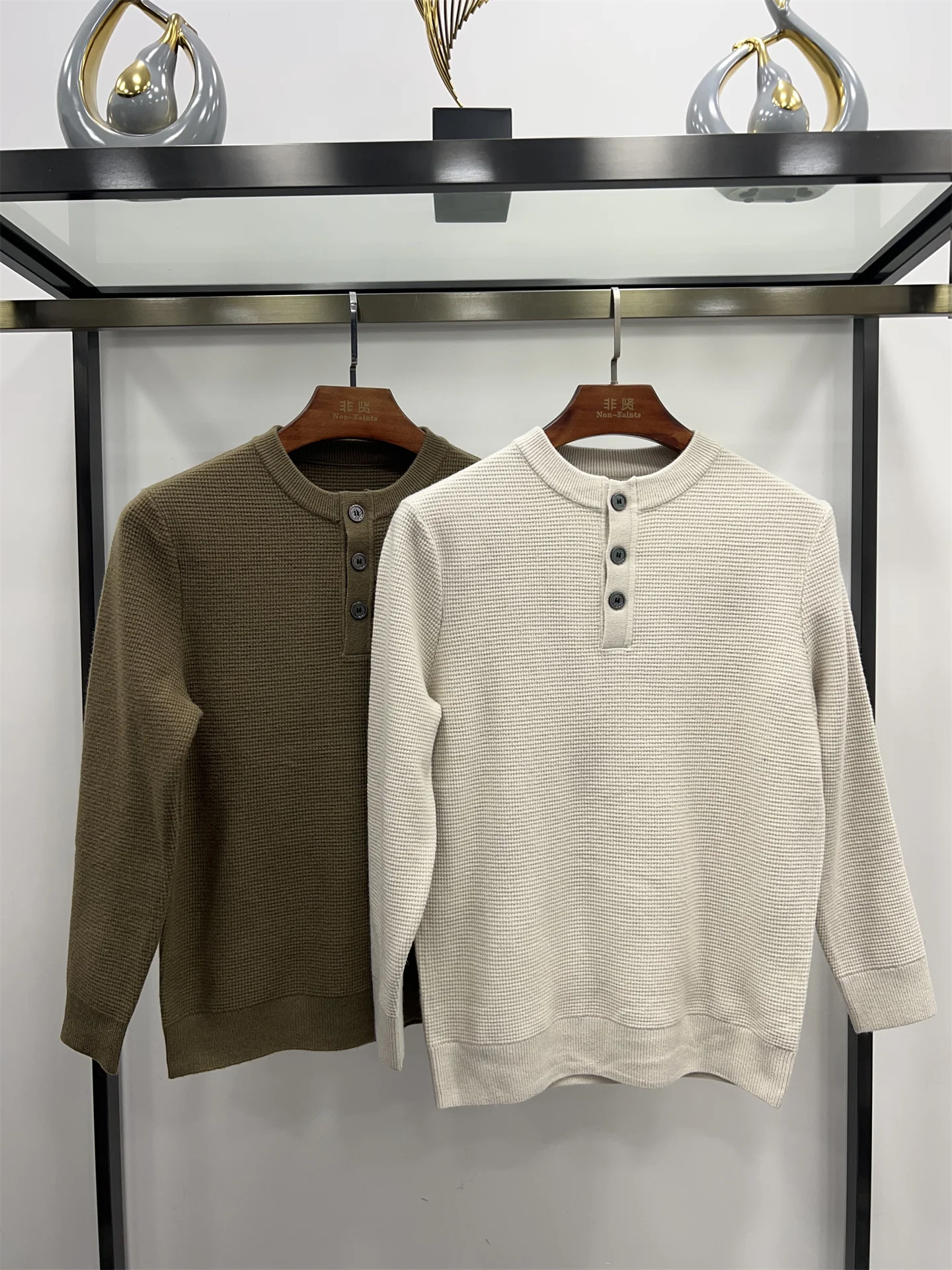 

Мужской свитер Non-Saints из смесовой шерсти с воротником хенли, повседневный, с длинным рукавом, модный, универсальный, зимний, новинка