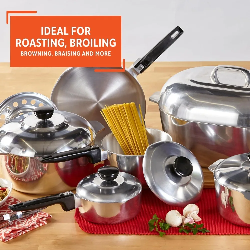 مجموعة أواني طهي كاجون من الألومنيوم المصبوب مكونة من 13 قطعة من الولايات المتحدة الأمريكية، تسخين فضي بسرعة وتساويً مقبض الباكليت ومقبض شحن سريع #2