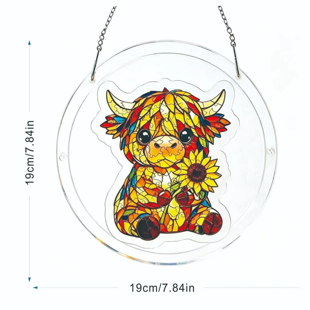 DIY Acrylic Cartoon Cow Suncatcher Puzzle - Stained Glass Style Hanging Ornament for Home & Garden Decor Gift - view 2
