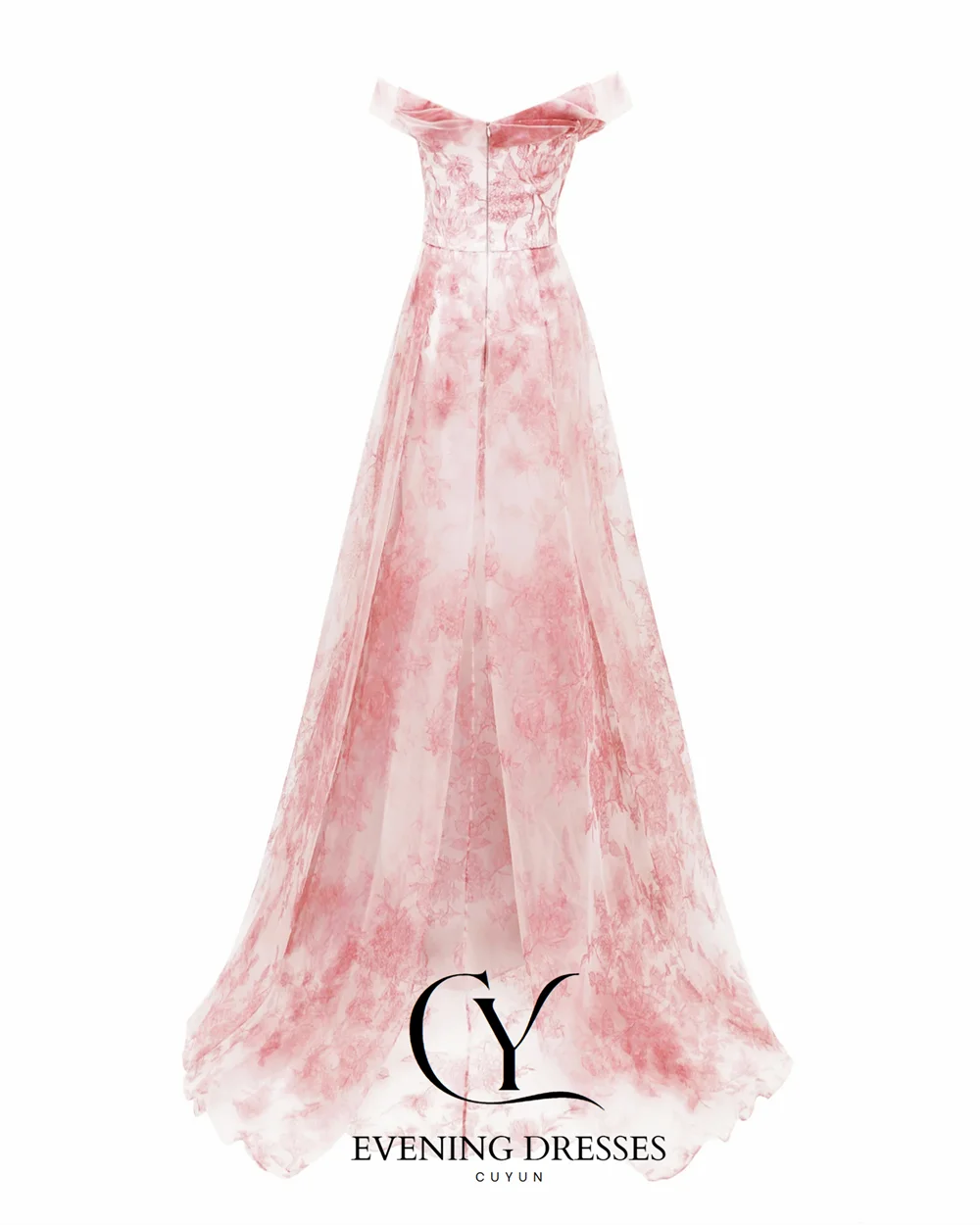 CUYUN فساتين حفلة موسيقية فاخرة منقوشة بالزهور قبالة الكتف مطوي على شكل حرف A فساتين سهرة مخصصة لعيد الميلاد فستان مناسبة رسمية #5