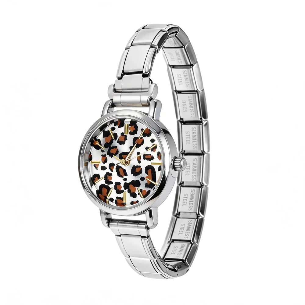 Fashion Leopard Print Italian Charm Watch Men Women's Stainless Steel Watch Bracelet for Friend Birthday DIY Jewelry Gift