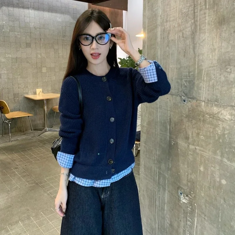 Knitted Cardigan Women Patchwork Korean Elegant Girls Streetwear All-match Ulzzang Attractive Single Breasted Trendy Sweaters