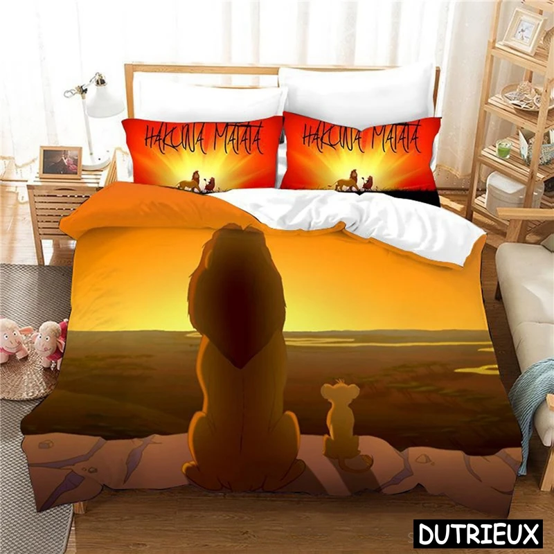 Cute Disney Cartoon The Lion King Simba Bedding Set Queen King Size Soft Quilt Cover With Pillowcase Duvet Cover Set Bedclothes