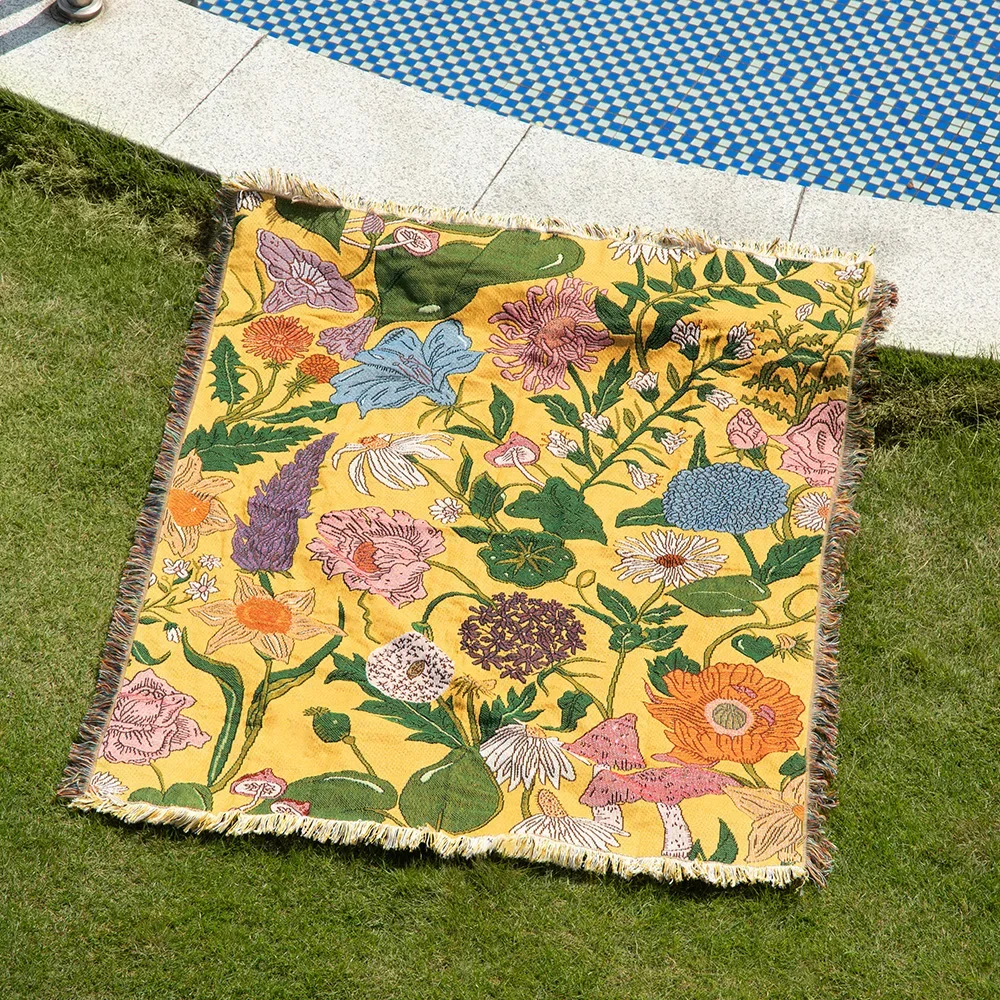 Imagem -05 - Cobertor de Fio Floral Coreano para Camas Acampamento ao ar Livre Piquenique Decoração de Tapeçaria Casual Borlas Impressas Sofá Cobertores de Praia