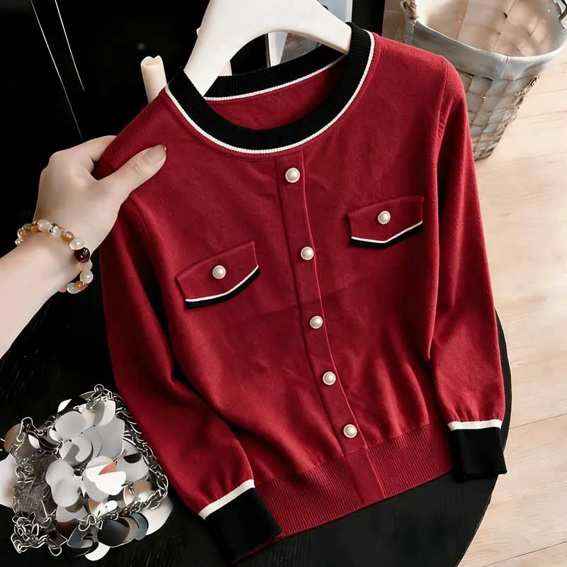 Sueter Feminino Modischer Langarm-Strickpullover Damen Pullover O-Ausschnitt Patchwork Strickpullover Damen Oberteile 2026 Q6584